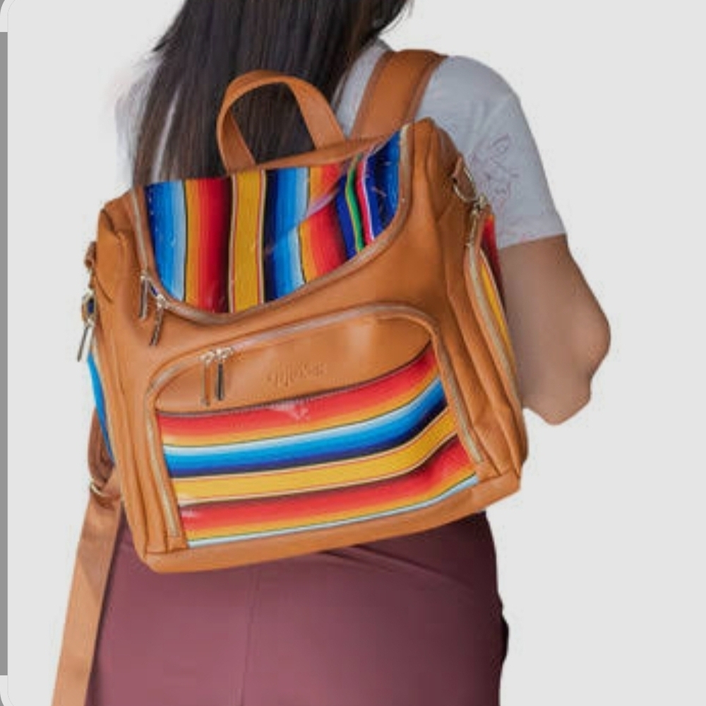 Backpack with Vibrant Multicolor Stripe Accents